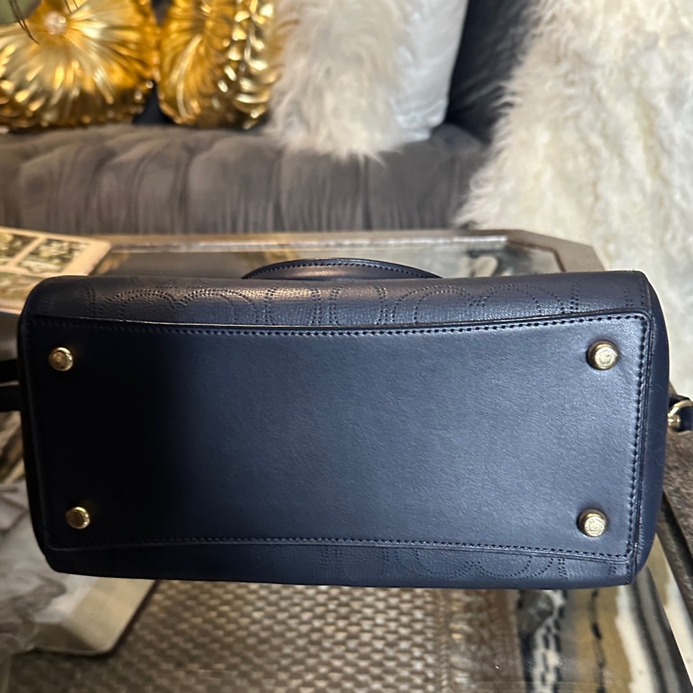 Coach Dark Blue Embossed Leather Satchel - Picture 8 of 8